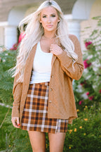 Camel Cable Knit Flap Pocket Shacket