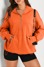Parchment Solid Kangaroo Pocket Half Zipper Oversized Hoodie