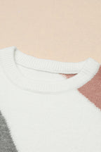 Multicolor Colorblock Ribbed Trim Round Neck Sweater
