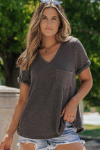 Laurel Green Twist Short Sleeve Corded V Neck Top