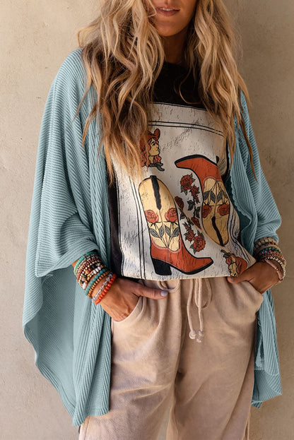 Apricot Lace Trim Ribbed Oversize Kimono