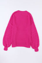 Khaki Hollowed Bubble Sleeve Knit Sweater