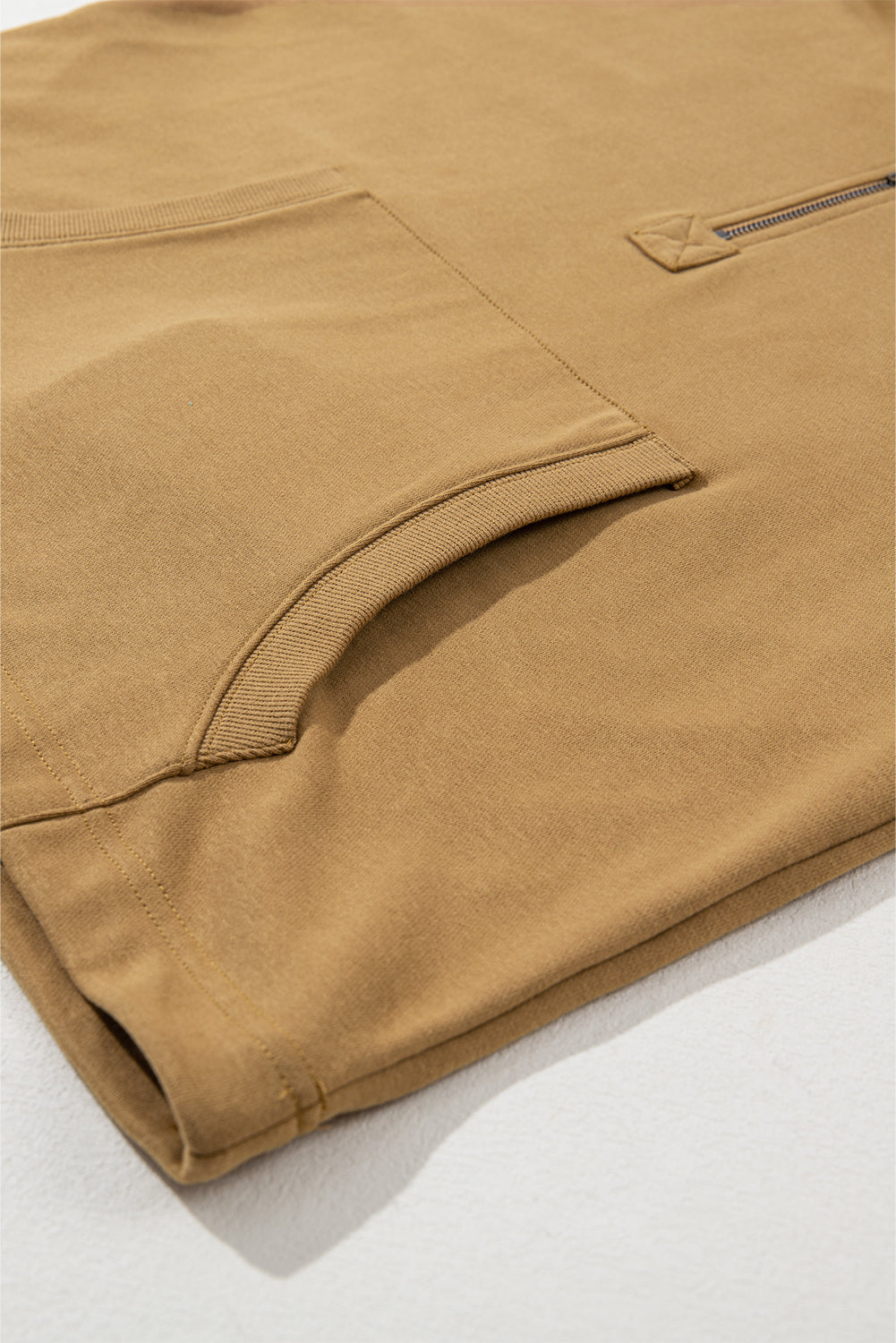 Parchment Solid Kangaroo Pocket Half Zipper Oversized Hoodie