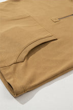 Parchment Solid Kangaroo Pocket Half Zipper Oversized Hoodie