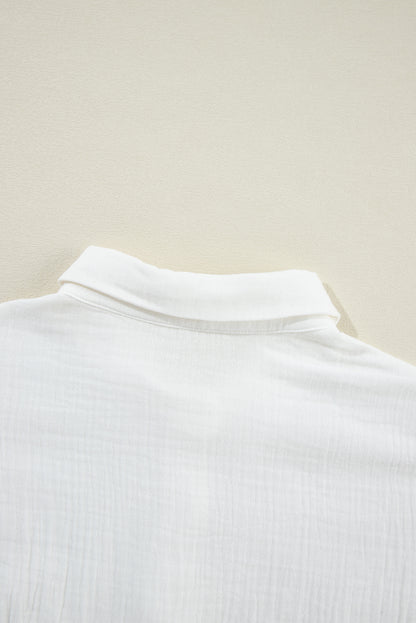 White Broidered Anglaise Crinkle Loose Shirt