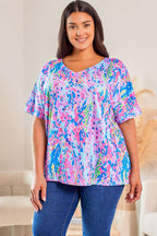 Sky Blue Loose Painted Floral Tee