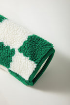 Brown Checked Snap Button Sherpa Jacket