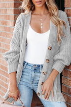 Khaki Buttoned Front Drop Shoulder Knitted Cardigan