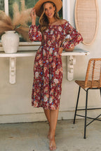 Ruby Frilled Shirred Knotted High Waist Floral Dress