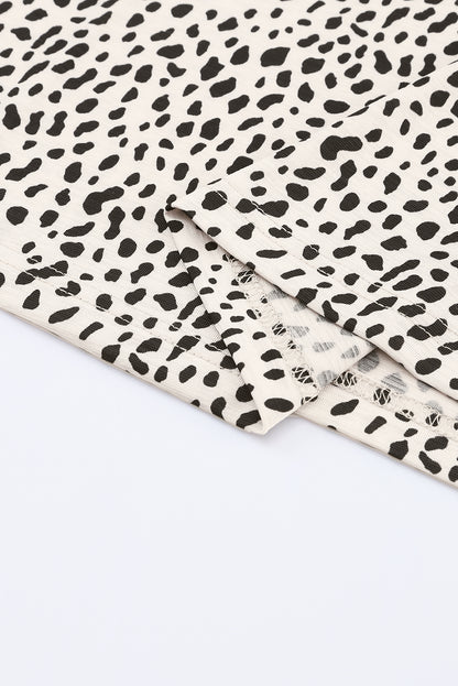 Gray Animal Spotted Print Round Neck Long Sleeve Top