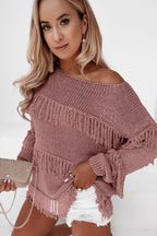 Khaki Boho Tasseled Knitted Sweater