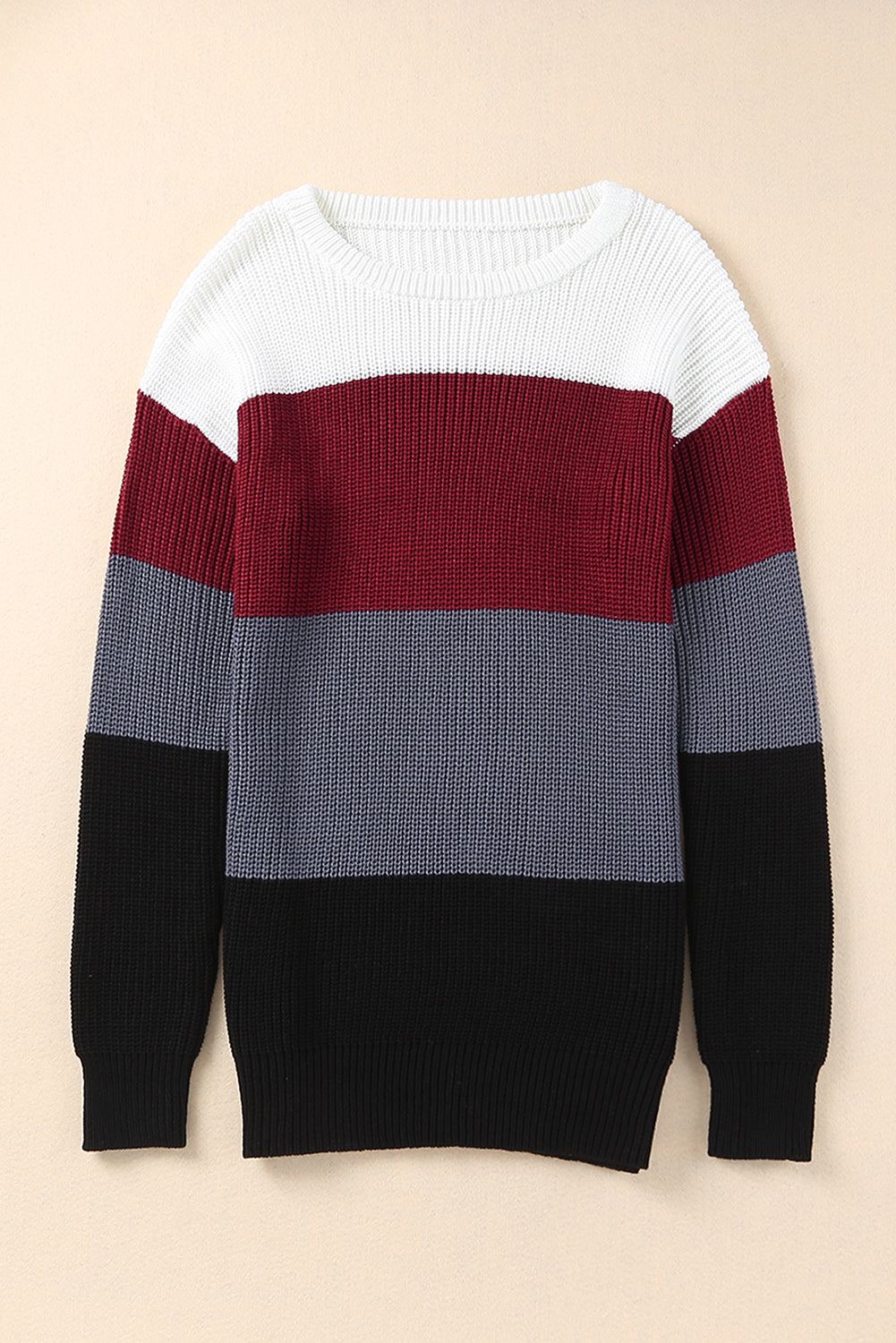 Color Block Knitted O-neck Pullover Sweater