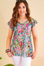 Sky Blue Loose Painted Floral Tee