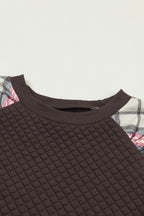 Apricot Plaid Raglan Sleeve Sweatshirt