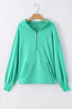 Parchment Solid Kangaroo Pocket Half Zipper Oversized Hoodie