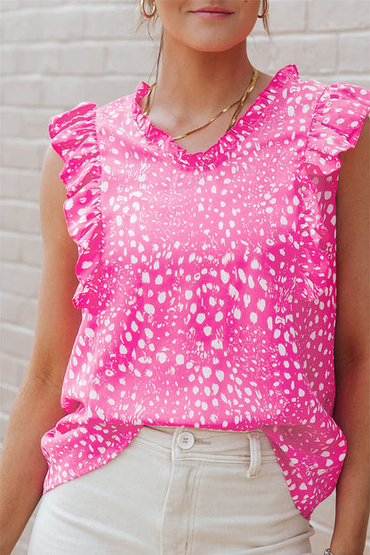 Leopard Ruffle Trim Tank Top