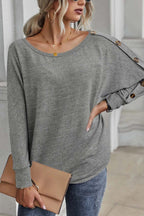 Khaki Solid Color Button Decor Dolman Sleeve Top