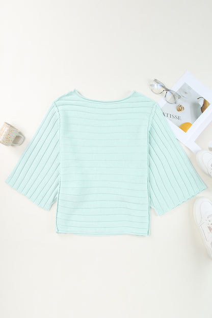Apricot Exposed Seam Ribbed Knit Dolman Sweater