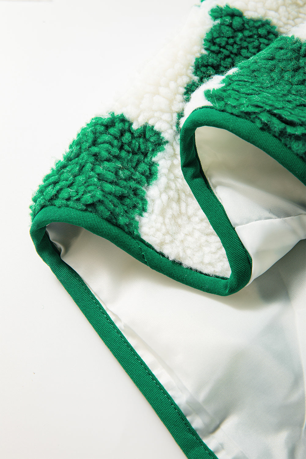 Brown Checked Snap Button Sherpa Jacket