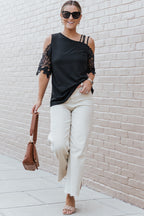 Lace Splicing Strappy Cold Shoulder Top