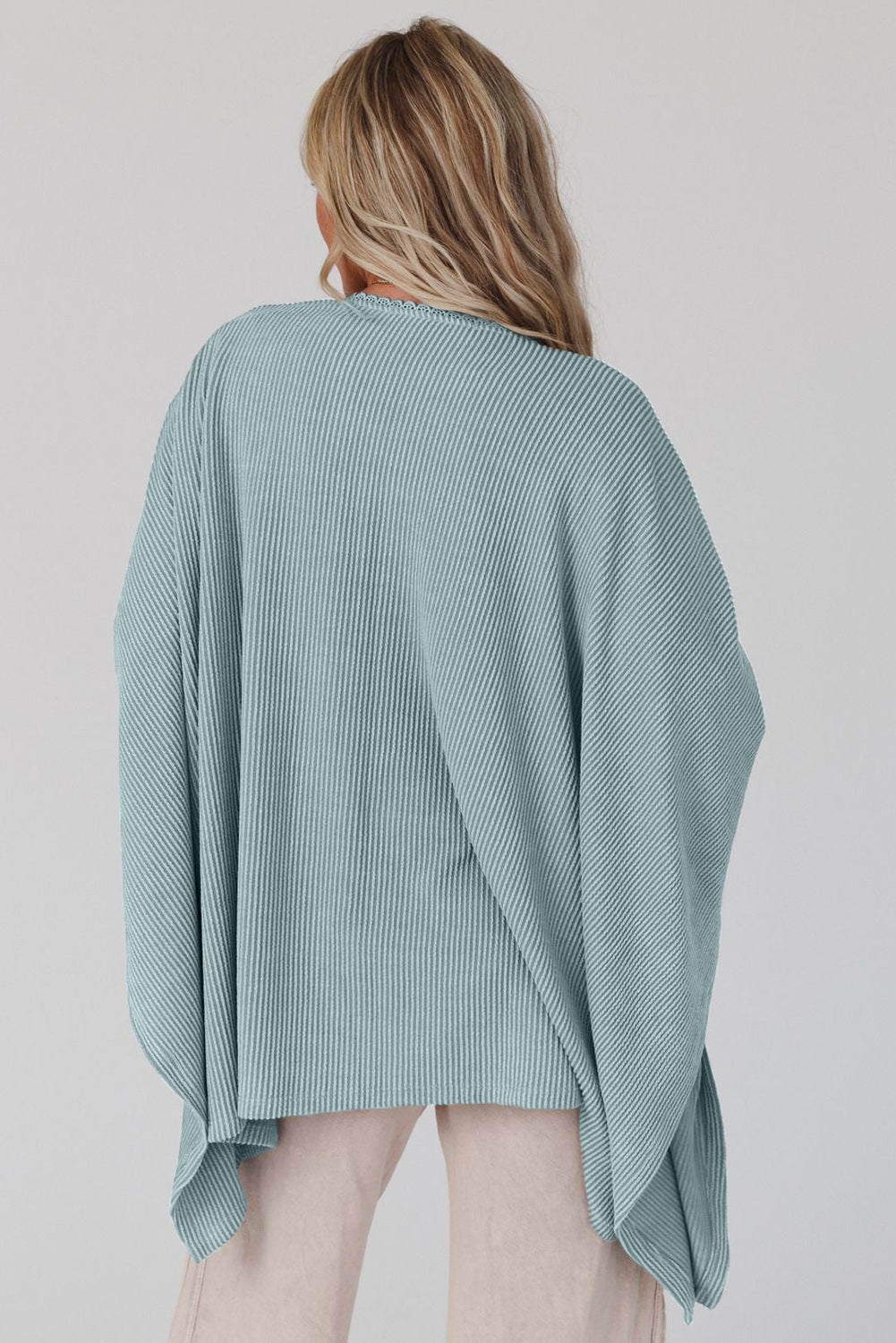 Apricot Lace Trim Ribbed Oversize Kimono