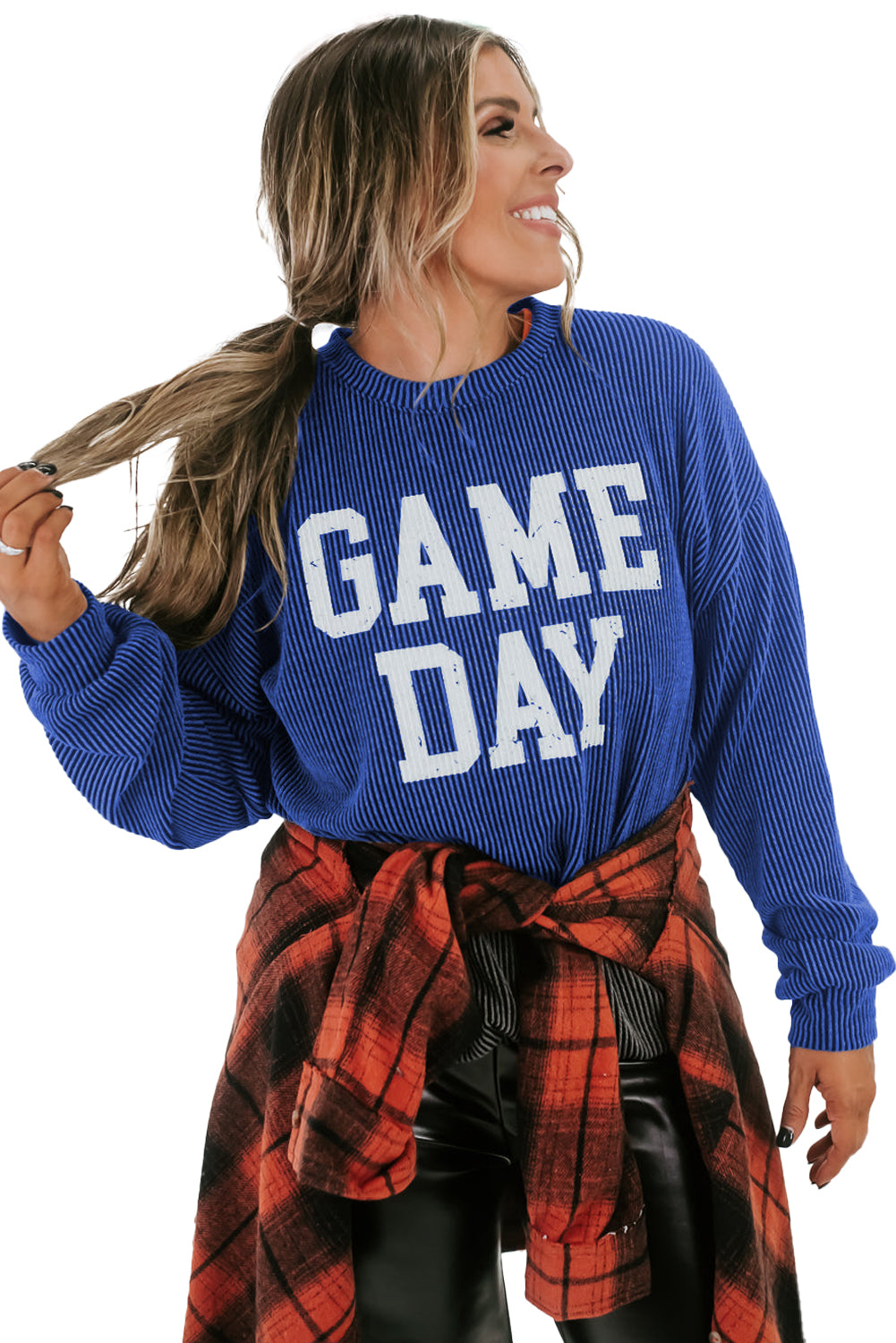 Dark Grey Corded GAME DAY Graphic Long Sleeve Crewneck Top