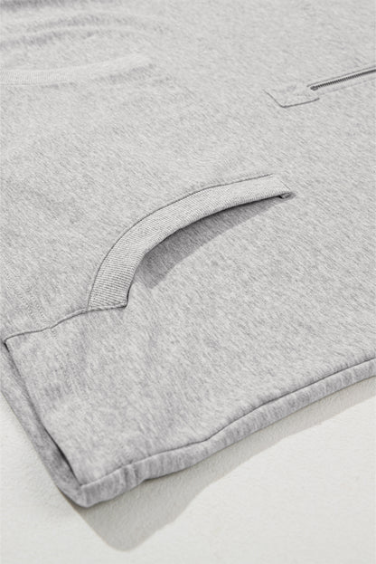 Parchment Solid Kangaroo Pocket Half Zipper Oversized Hoodie