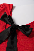 Black Metallic Bowknot Open Back V Neck Top