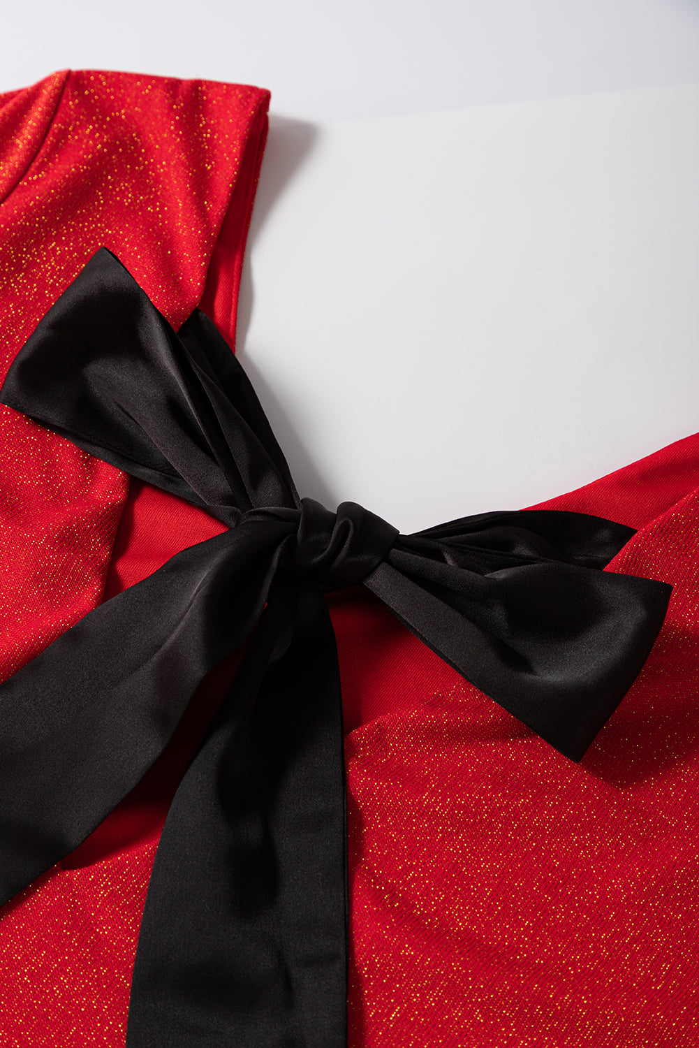 Black Metallic Bowknot Open Back V Neck Top