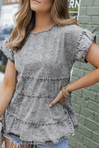 Flutter Sleeves Tiered Denim Top