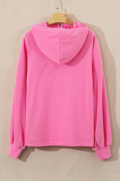 Parchment Solid Kangaroo Pocket Half Zipper Oversized Hoodie