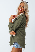 Pink Waffle Knit Button Up Casual Shirt