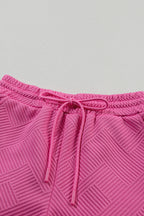 Gray 2pcs Solid Textured Drawstring Shorts Set