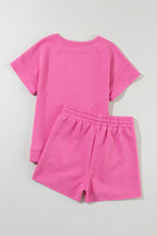 Gray 2pcs Solid Textured Drawstring Shorts Set
