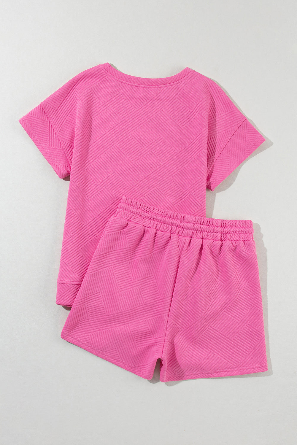 Gray 2pcs Solid Textured Drawstring Shorts Set