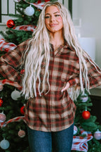 Fiery Red Plaid Zip Up Chest Pocket Shacket