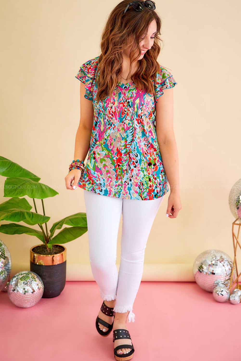 Sky Blue Loose Painted Floral Tee