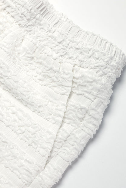 White Textured Stripes Short Sleeve Shirts and Shorts Set