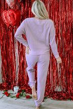 Waffle Knit Pullover and Jogger Pants Set