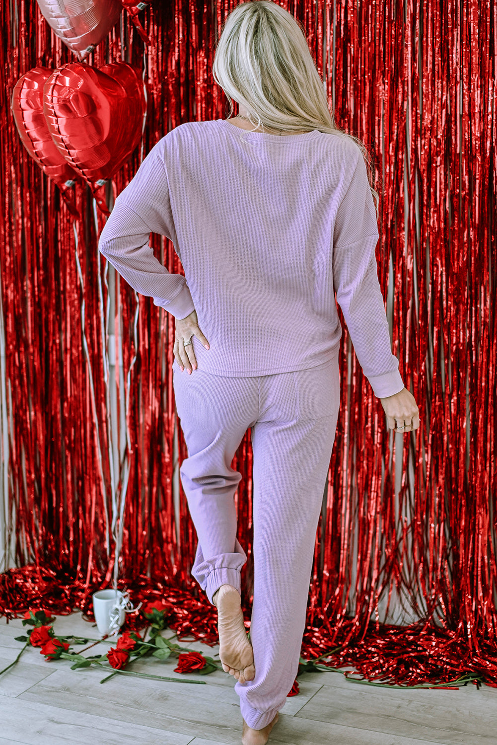 Waffle Knit Pullover and Jogger Pants Set