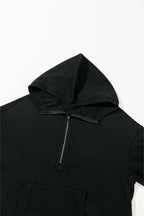 Parchment Solid Kangaroo Pocket Half Zipper Oversized Hoodie