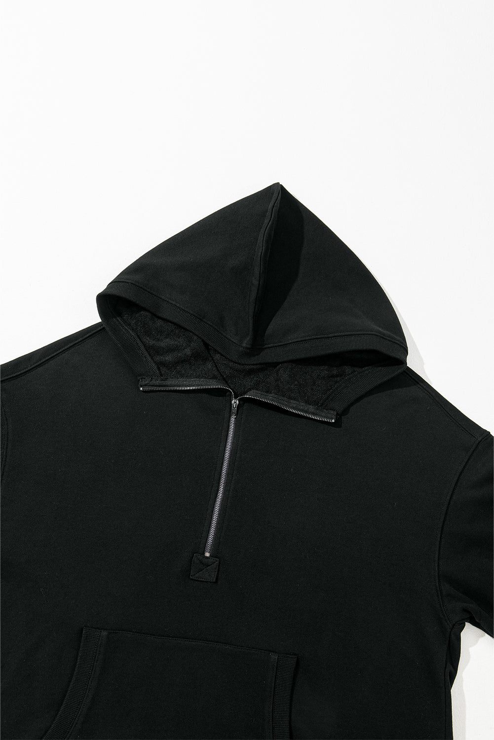 Parchment Solid Kangaroo Pocket Half Zipper Oversized Hoodie