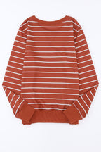 Striped Print Ribbed Trim Long Sleeve Top