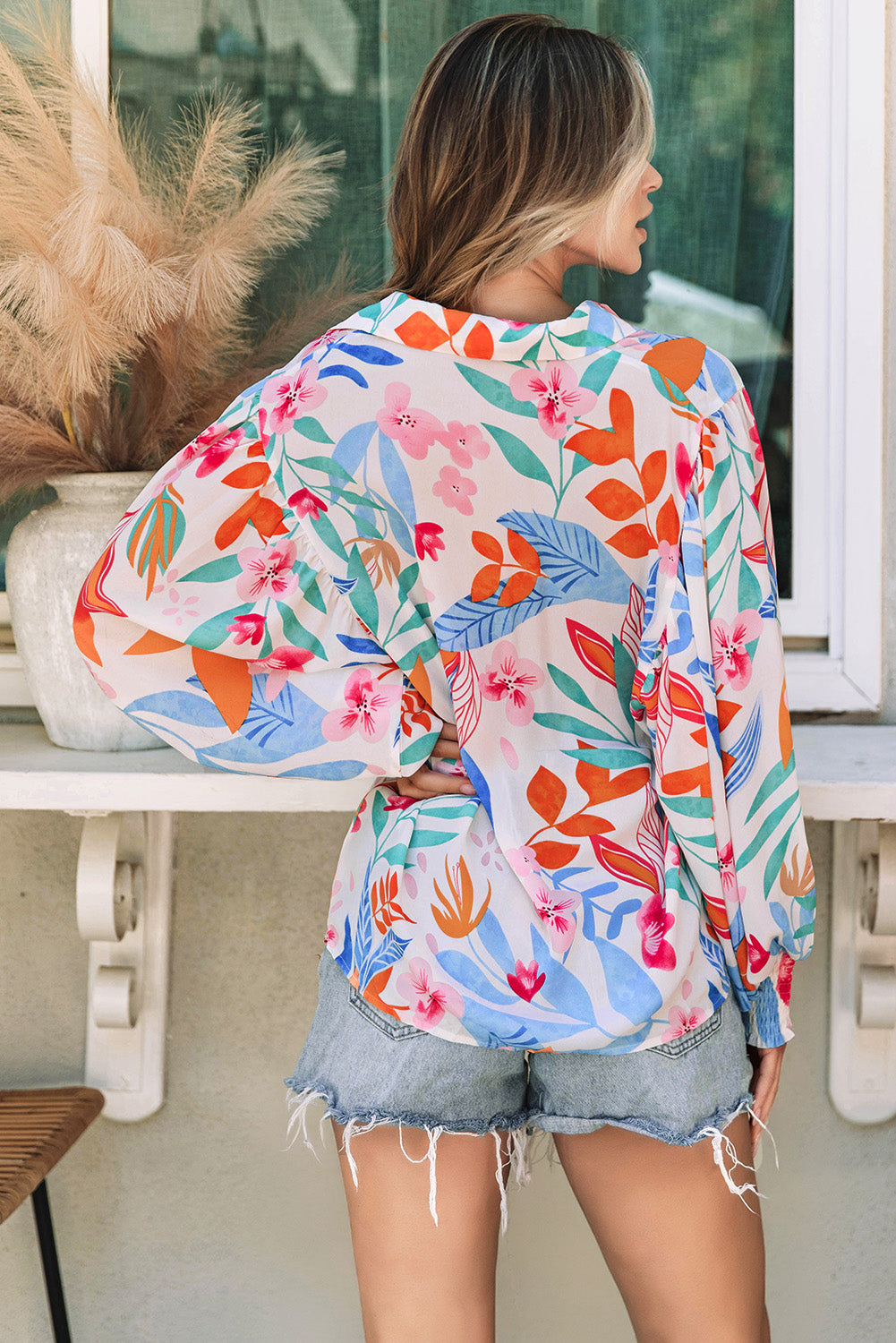 Multicolor Vibrant Floral Printed Billowy Sleeve Shirt