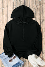 Parchment Solid Kangaroo Pocket Half Zipper Oversized Hoodie
