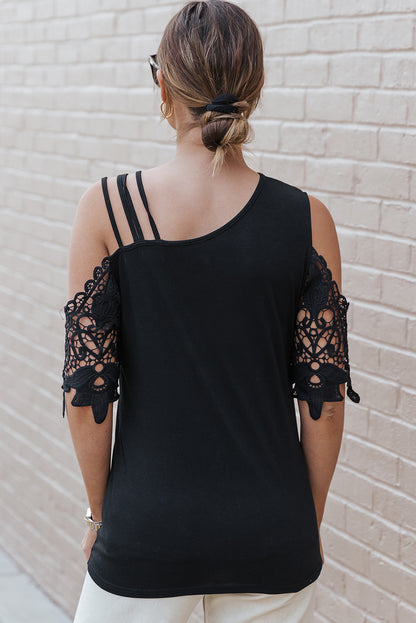 Lace Splicing Strappy Cold Shoulder Top