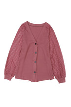Black Waffled Knit Lace Long Sleeve Buttoned Cardigan