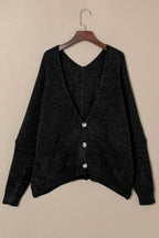 Gray Buttons Front Pocketed Sweater Cardigan