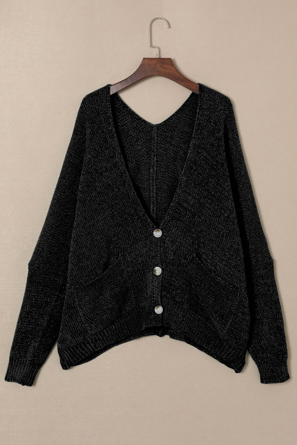 Gray Buttons Front Pocketed Sweater Cardigan