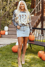 Multicolor Dancing Skeleton Halloween Tie Dye Long Sleeve Top